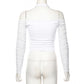 Mesh Shirt Women Tshirt Top Autumn Halter V-neck Off the Shoulder T-shirts Streetwear Top