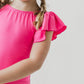 Hot Pink S/S Flutter Sleeve Leotard