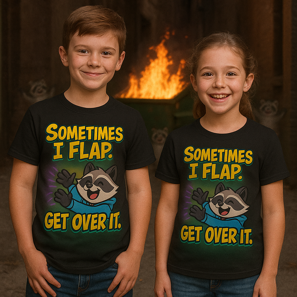 Sometimes I Flap Get Over It Raccoon Shirt – Autism Awareness Kids Tee