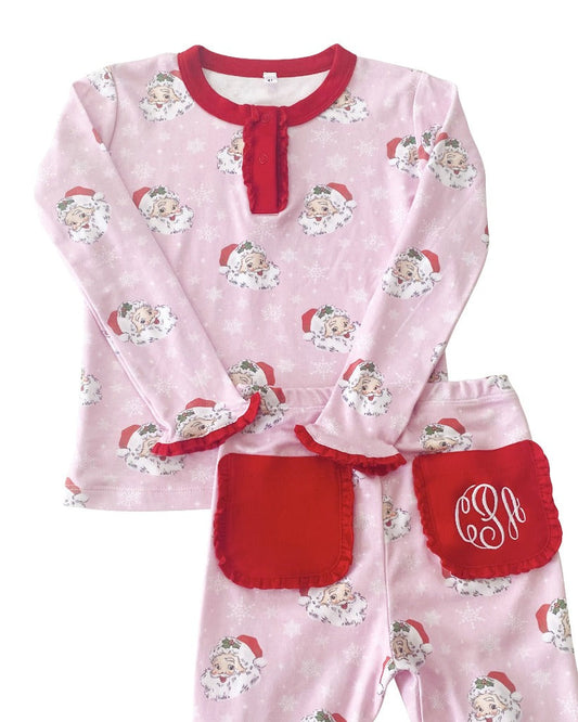 Vintage Santa Red Trimmed Pima Pajama Set-FINAL SALE