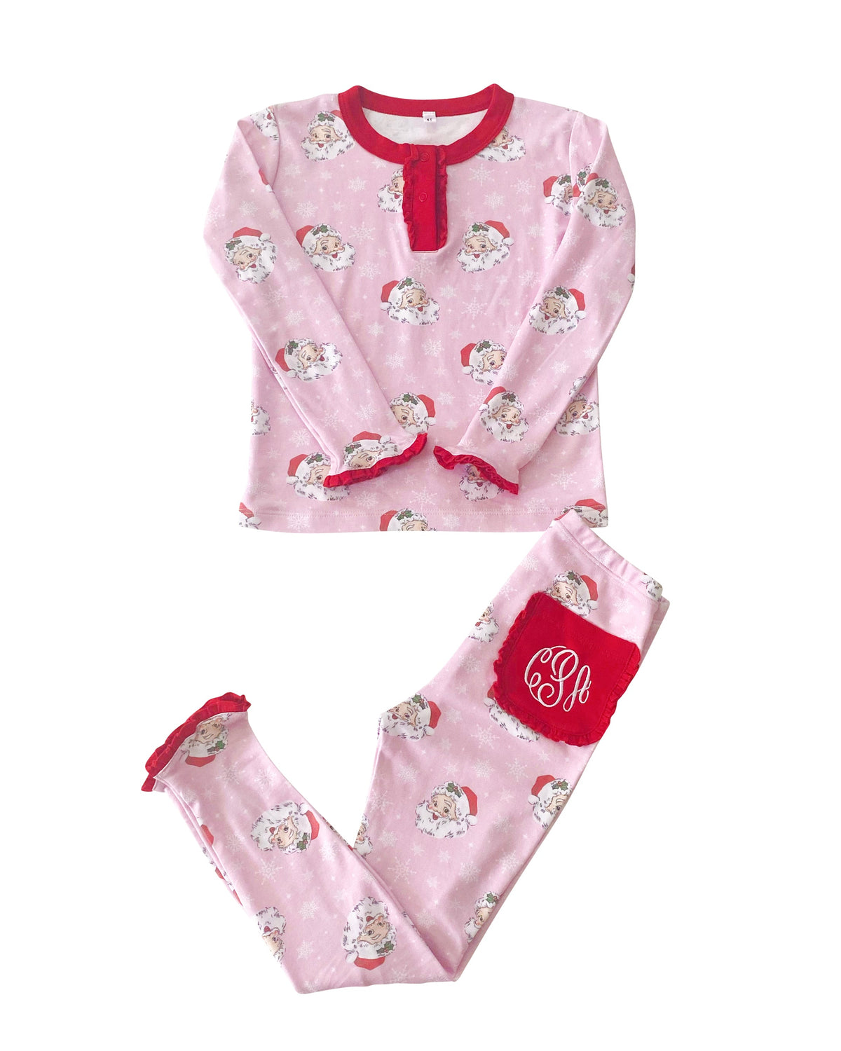 Vintage Santa Red Trimmed Pima Pajama Set-FINAL SALE