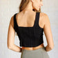 It's All About the Balance Twill Square Neck Crop Top in Black