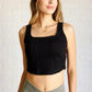It's All About the Balance Twill Square Neck Crop Top in Black