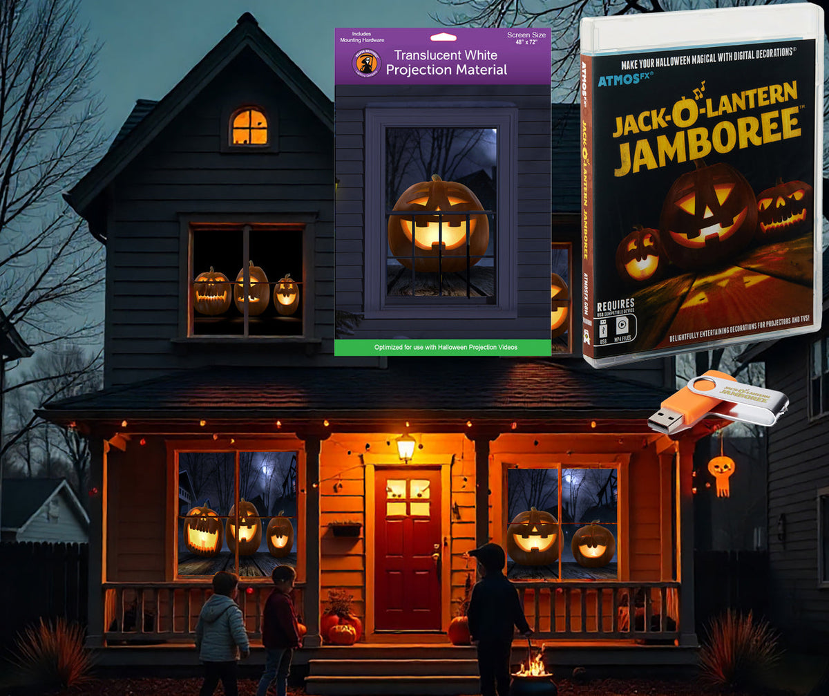 AtmosFX Halloween Digital Decoration USB - Jack-O-Lantern Jamboree + 48" x 72" Projection Screen