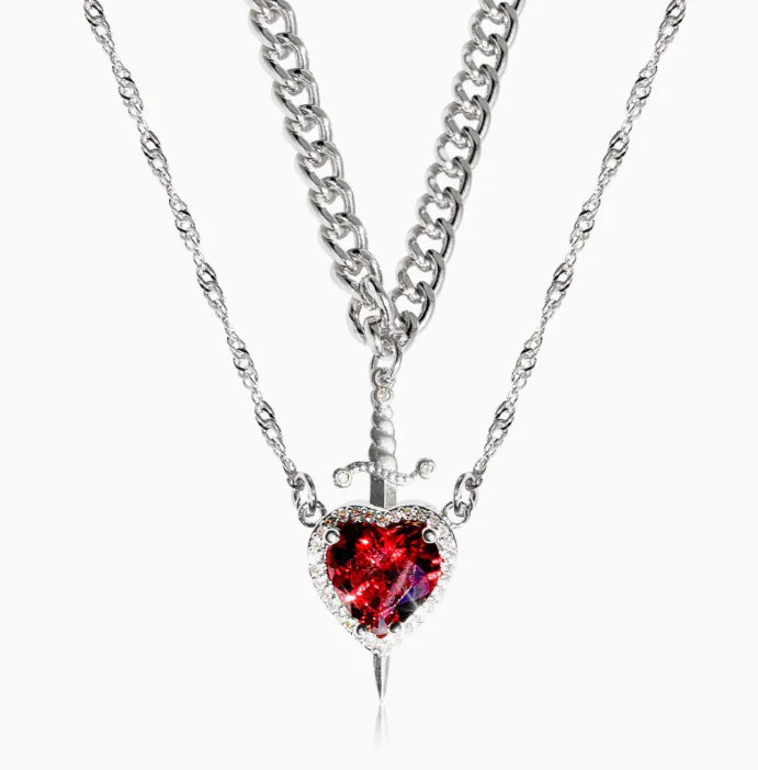 Stainless Steel Gem Necklace with Heart Arrow Design
