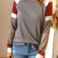 Womens Color Block Long Sleeves Gray Pullover Top