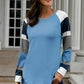 Womens Color Block Long Sleeves Blue Pullover Top