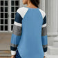 Womens Color Block Long Sleeves Blue Pullover Top