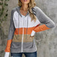 Womens Zipped Front Gray Colorblock Hollow-out Knit Hoodie