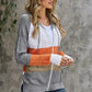 Womens Zipped Front Gray Colorblock Hollow-out Knit Hoodie