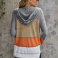 Womens Zipped Front Gray Colorblock Hollow-out Knit Hoodie