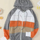 Womens Zipped Front Gray Colorblock Hollow-out Knit Hoodie
