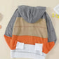 Womens Zipped Front Gray Colorblock Hollow-out Knit Hoodie