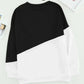 Black White Patchwork Dropped Shoulder Sleeve Sweatshirt