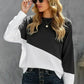 Black White Patchwork Dropped Shoulder Sleeve Sweatshirt
