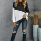 Black White Patchwork Dropped Shoulder Sleeve Sweatshirt