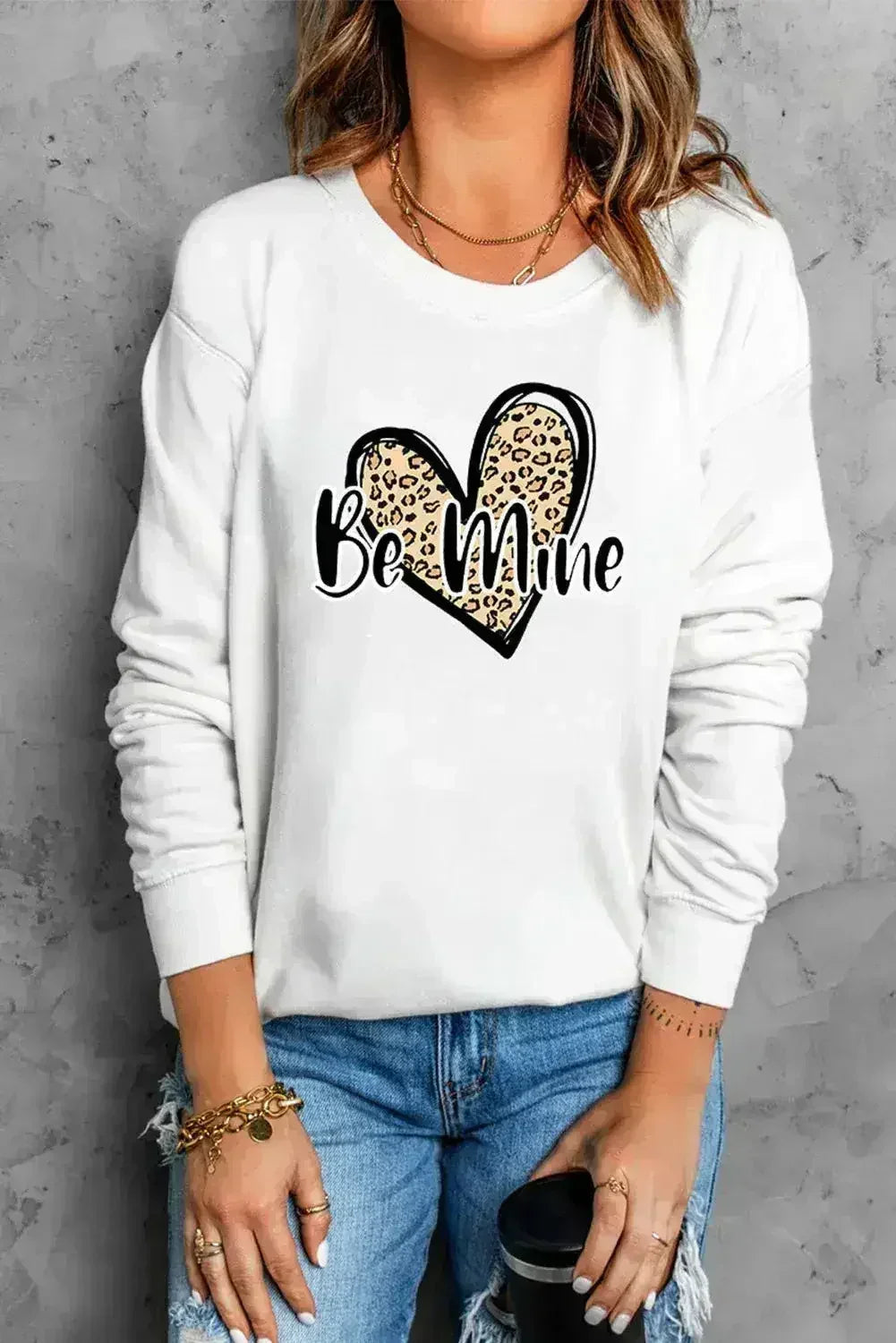 Be Mine Leopard Heart Print Sweatshirt