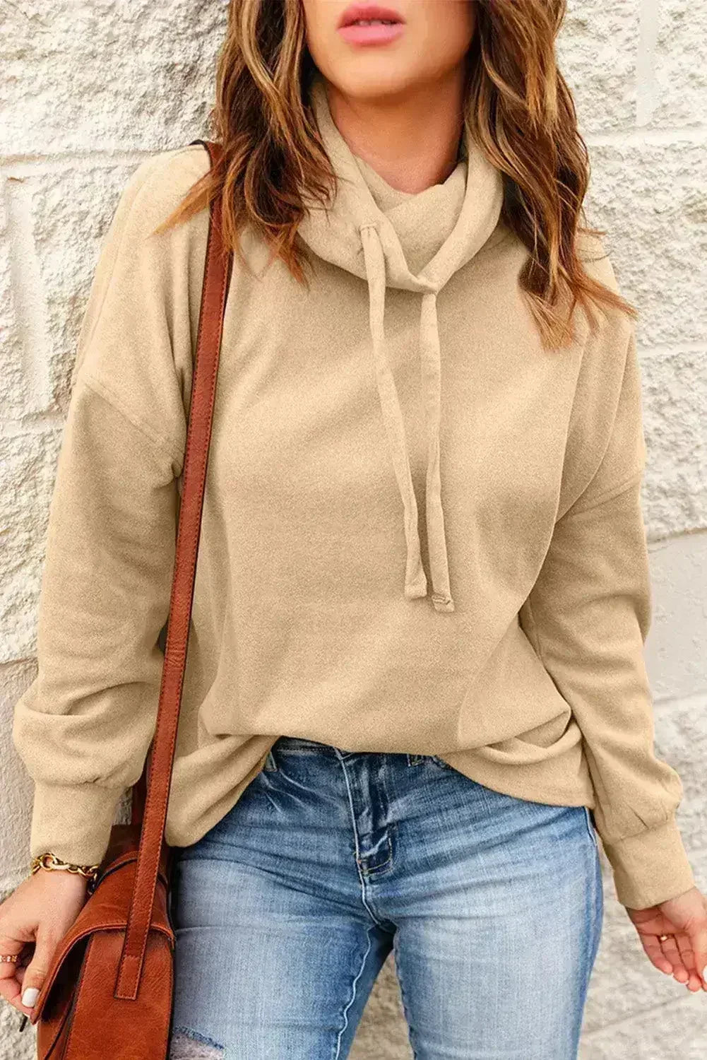 Apricot Cozy Cowl Neck Pullover Sweatshirt | Stylish