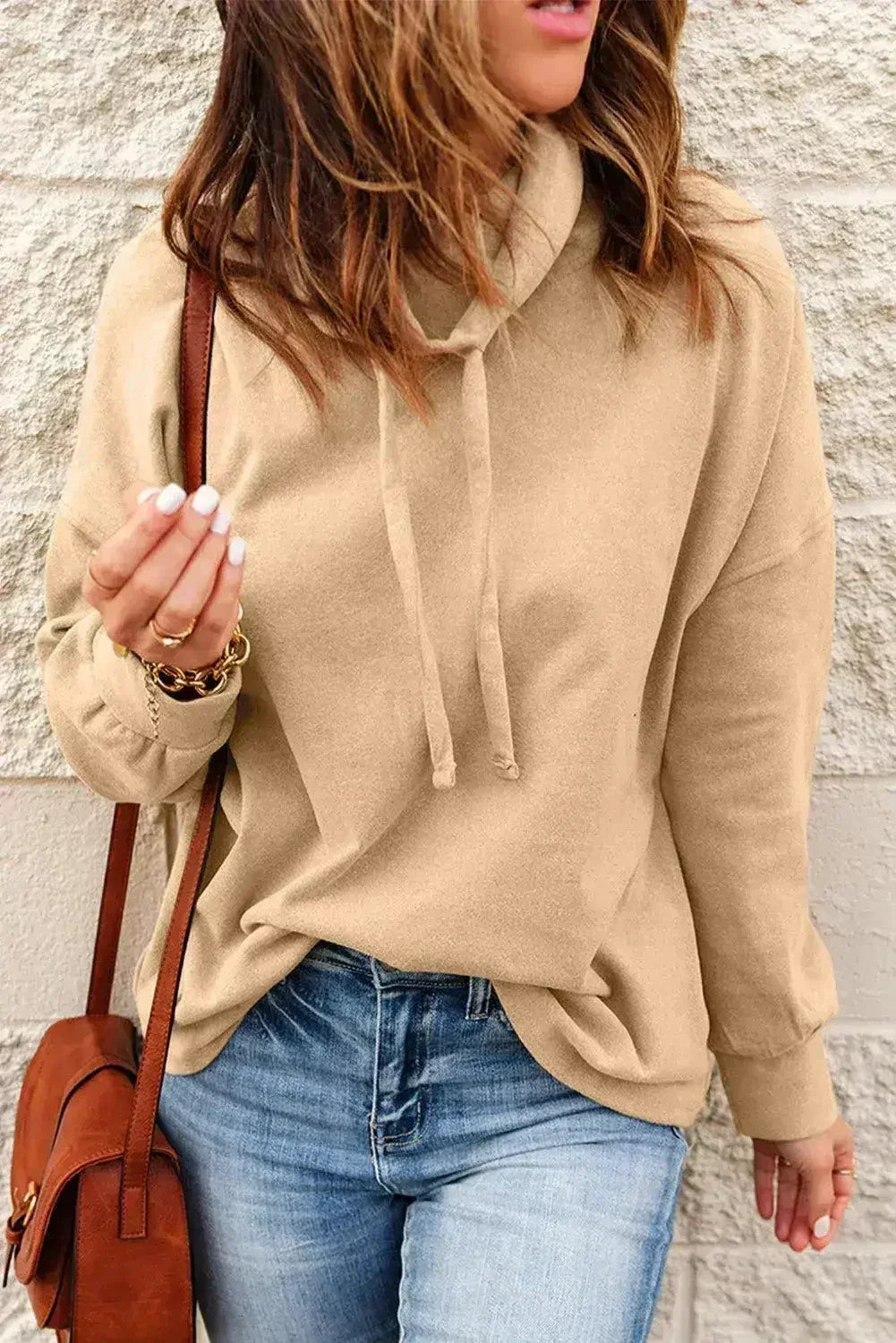 Apricot Cozy Cowl Neck Pullover Sweatshirt | Stylish