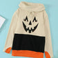 Cute Black Cowl Neck Pumpkin Print Color Block Halloween Sweatshirt