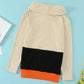 Cute Black Cowl Neck Pumpkin Print Color Block Halloween Sweatshirt