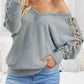 Gray Lace Splicing Sweater
