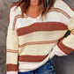 Beige Red Striped Sweater