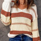 Beige Red Striped Sweater