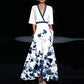 Summer V-Neck Floral Split Maxi Dress with Belt
