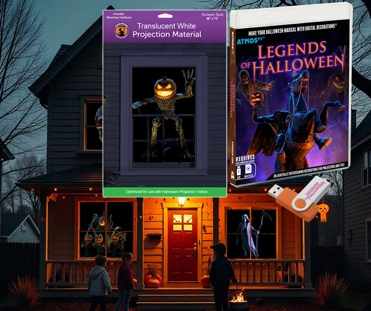AtmosFX Halloween Digital Decoration USB - Legends of Halloween + 48" x 72" Projection Screen