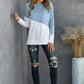 Light Blue White Patchwork Dropped Shoulder Sweatshirt