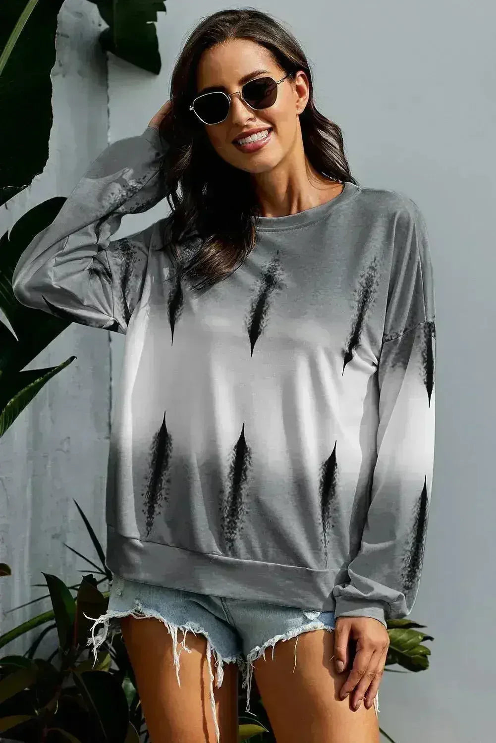 Light Gray Color Block Tie Dye Pullover Sweatshirt