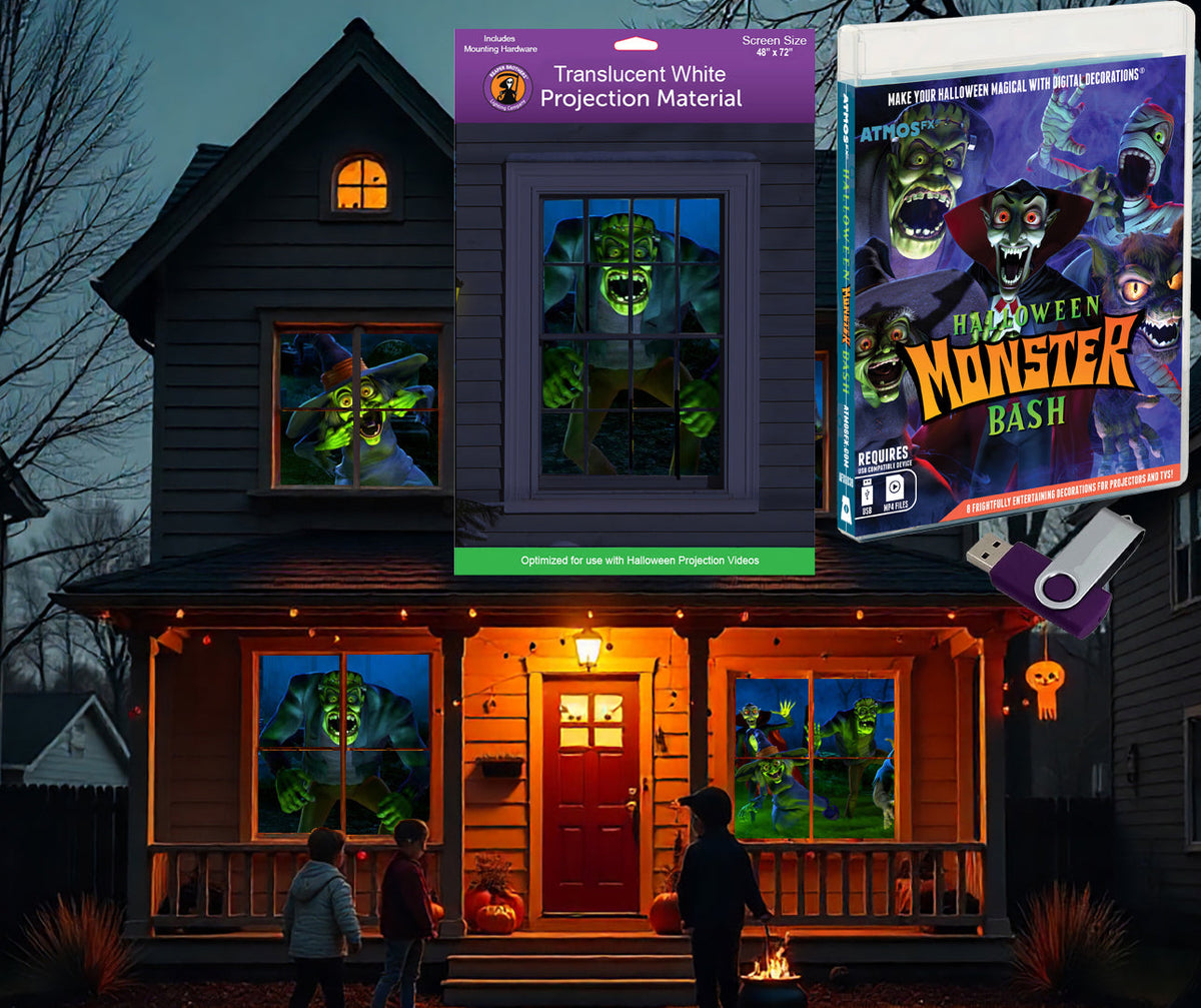 AtmosFX Halloween Digital Decoration USB - Monster Bash USB + 48" x 72" Projection Screen