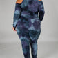 Plus Size Women's Off Shoulder Tie Dye Casual Suit
