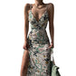 Women's Printed Backless Slit Sling Dress