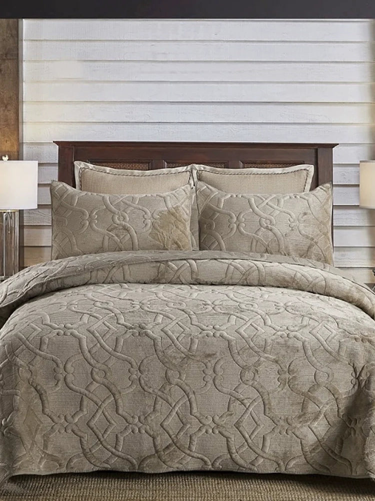 Chalet Velvet & Cotton Bedspread Set, 3-Piece