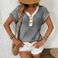 🌸 Women's Summer V-Neck Short Sleeve Knitted Patchwork Button Pullover Top