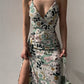 Women's Printed Backless Slit Sling Dress