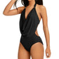 Bar III Solid Cowl-Neck Monokini One-Piece Swimsuit, Size Large