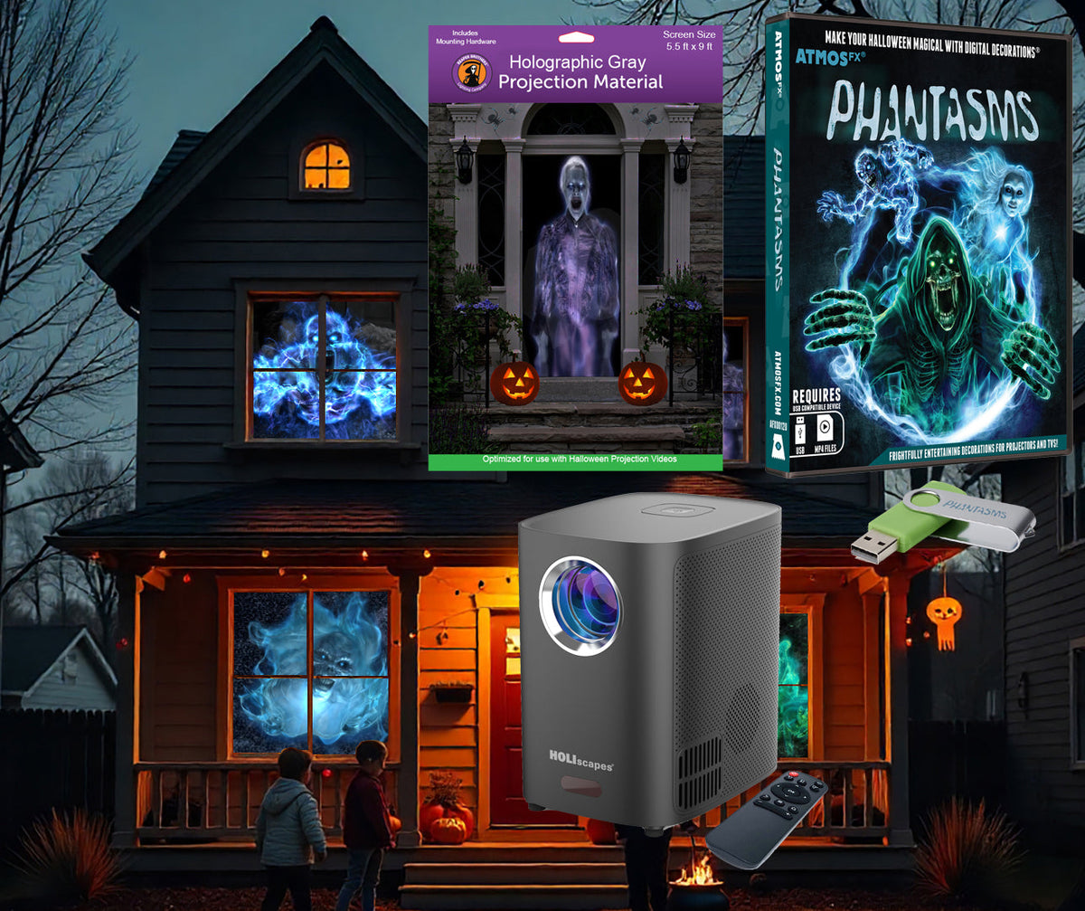 HoliScapes® USB Projector Kit - Phantasms + Projector + 5.5 ft x 9 ft Projection Screen