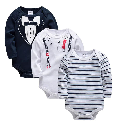 Long Sleeve Cotton Baby Bodysuit 3-Piece Set (1 Piece)