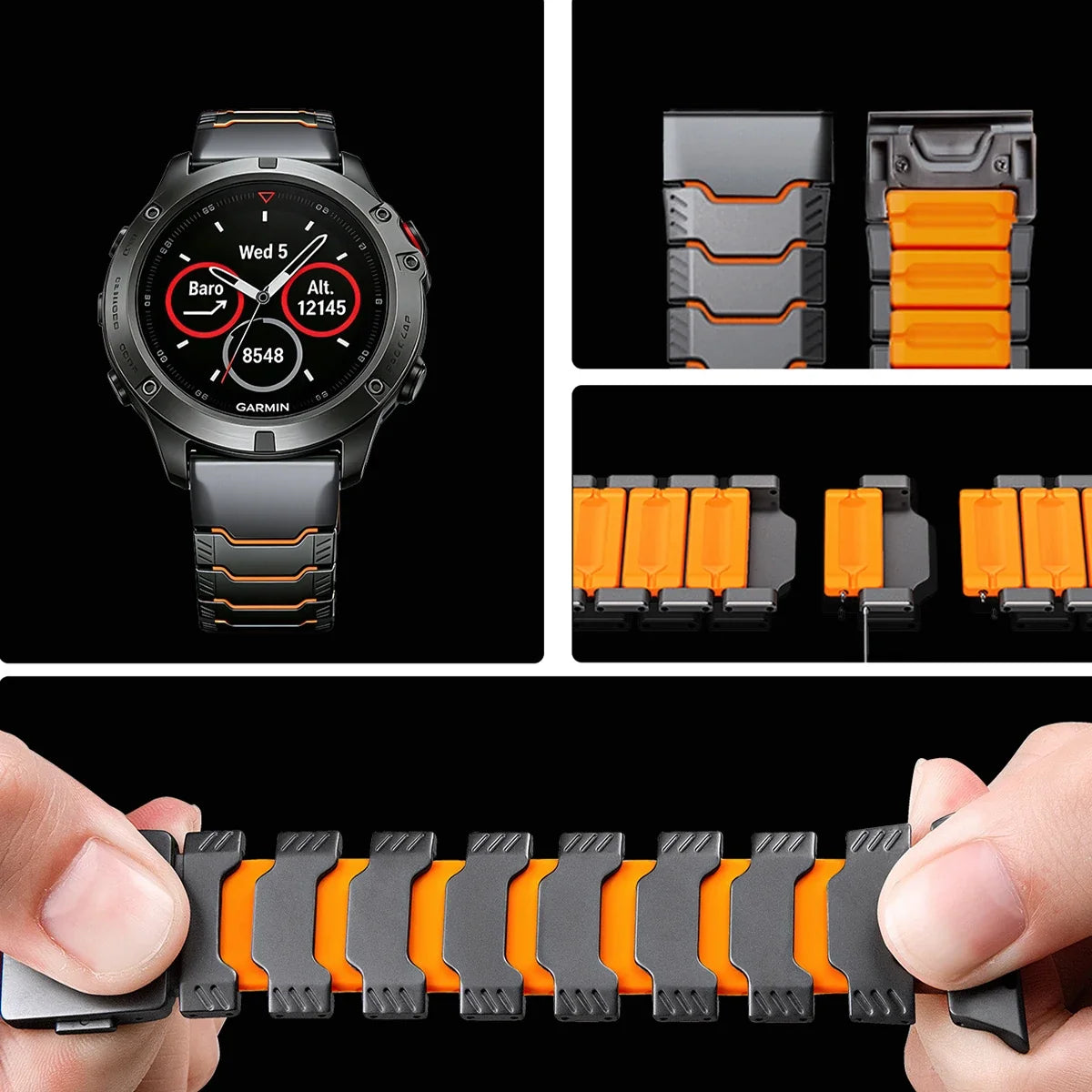 Garmin QuickFit 22/26mm Two-Tone Metal Link Band with Magnetic Clasp
