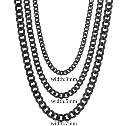 3/5/7mm Stainless Steel Cuban Link Chain Classic Punk Personality Jewelry Simple Fashion Hip-hop Couple Necklace for Men Women