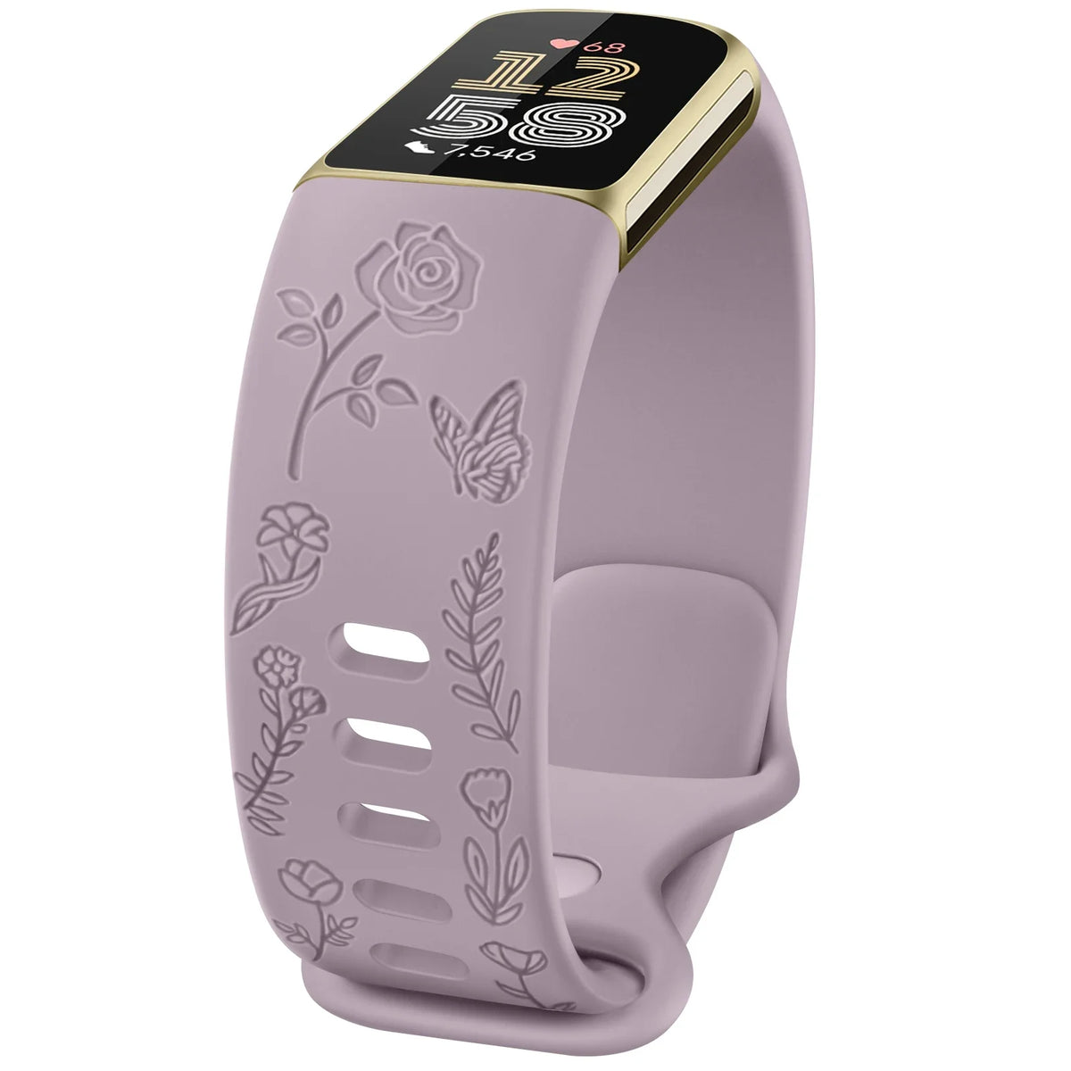 Fitbit Charge 5 & 6 Floral Engraved Band, Soft TPU