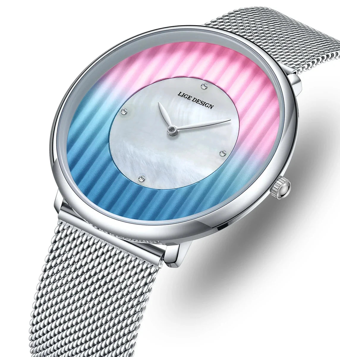 Women's 41mm Gradient Pearl-Effect Dial Mesh Quartz Watch