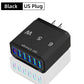 65W 6 Ports USB Charger Fast Charging QC3.0 Travel Charger For iPhone 14 Samsung Xiaomi Mobile Phone Adapter EU KR US UK Plug