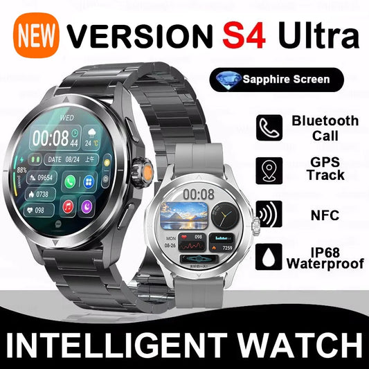 2025 New S4 Ultra Outdoor Sports Smart Watch Men AMOLED Screen NFC GPS Compass Heart rate Waterproof Bluetooth Call SmartWatch