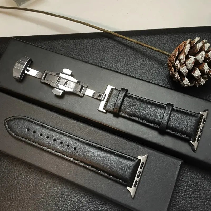 Apple Watch Leather Band with Metal Folding Clasp