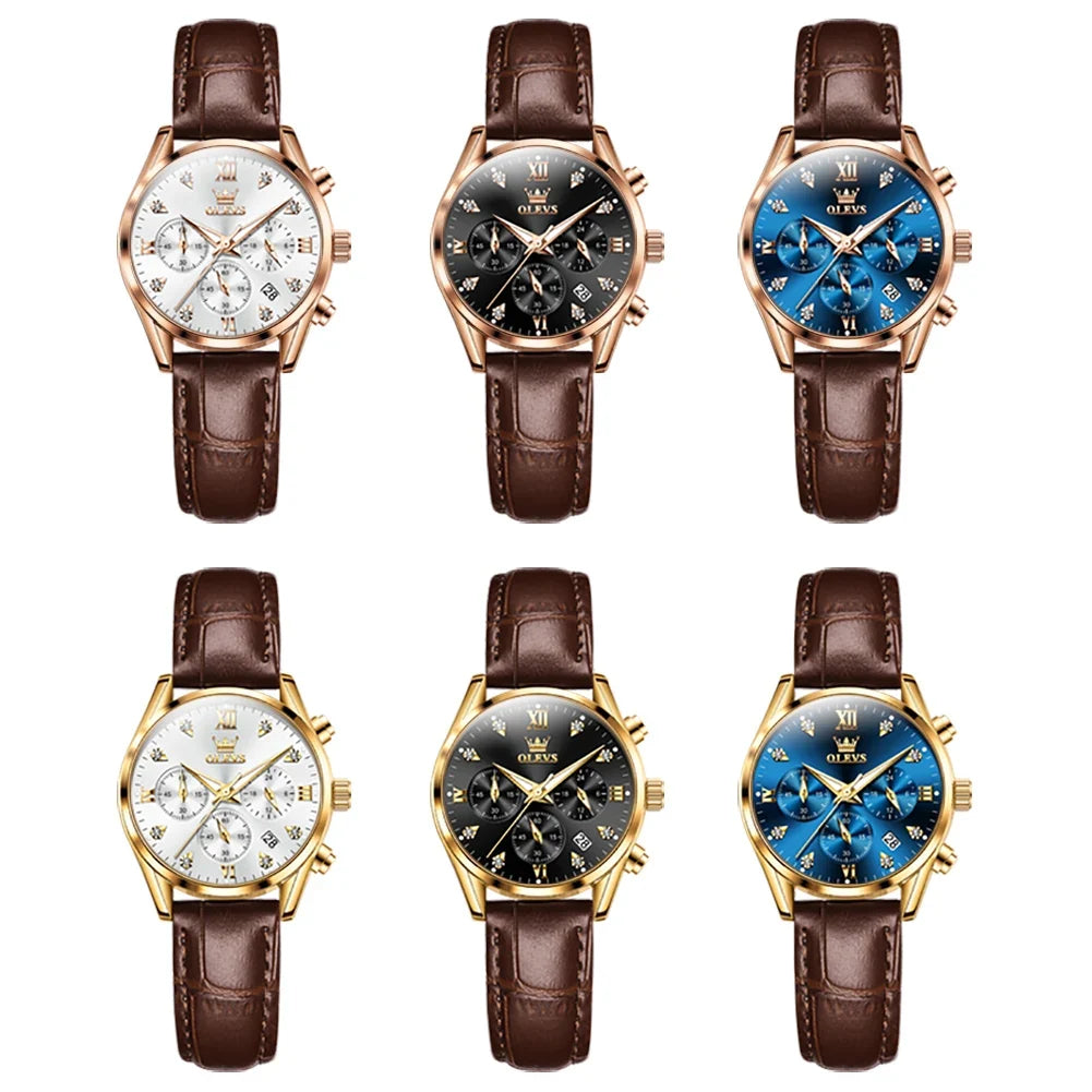Women's Multifunction Leather Quartz Watch