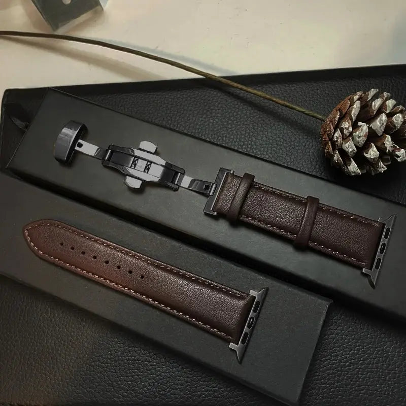 Apple Watch Leather Band with Metal Folding Clasp